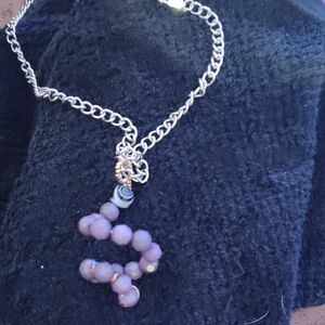 Elegant Silver Necklace with Purple Beaded Pendant